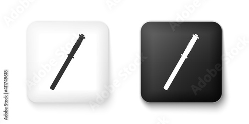 Black and white Police rubber baton icon isolated on white background. Rubber truncheon. Police Bat. Police equipment. Square button. Vector.