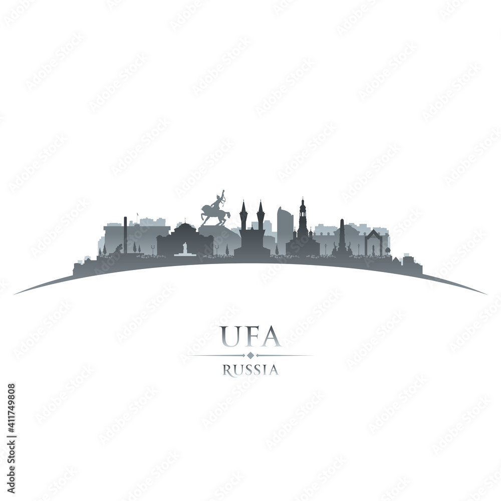 Ufa Russia city silhouette white background