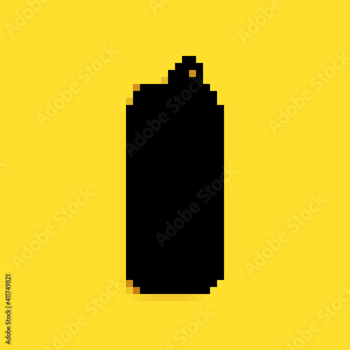 Black Aluminum can icon isolated on yellow background. Long shadow style. Vector.