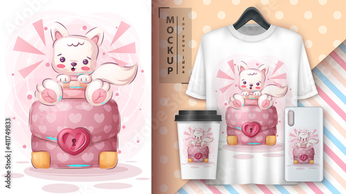 Cartoon cute character animal cat with diplomat poster and merchandising