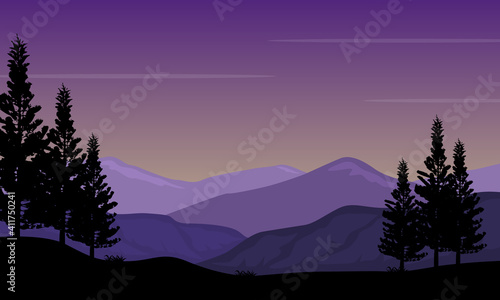 Beautiful nature scenery at night on the edge of the city. Vector illustration
