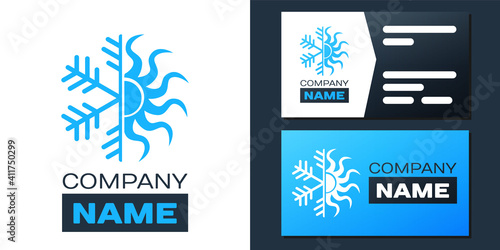 Logotype Hot and cold symbol. Sun and snowflake icon isolated on white background. Winter and summer symbol. Logo design template element. Vector.