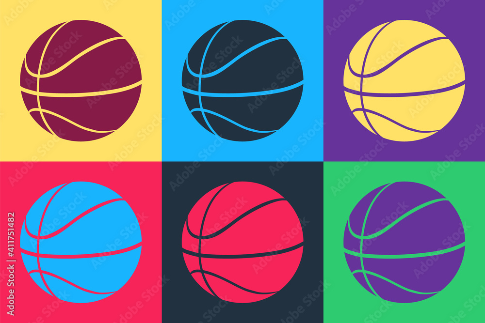 Pop art Basketball ball icon isolated on color background. Sport symbol. Vector.