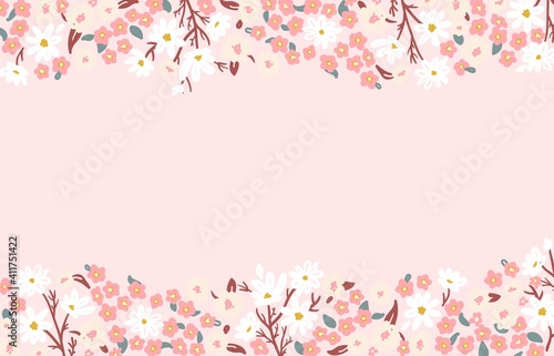 delicate pink floral border with wild flowers