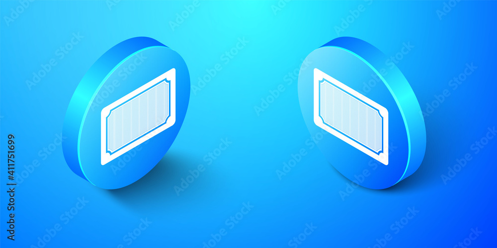 Isometric Doormat icon isolated on blue background. Welcome mat sign. Blue circle button. Vector. Isometric Doormat icon isolated on blue background. Welcome mat sign. Blue circle button. Vector.