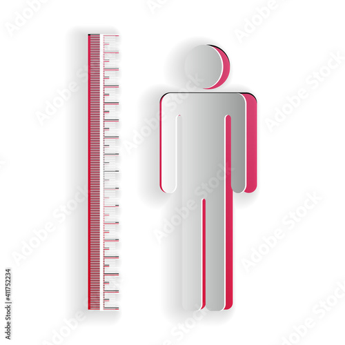 Paper cut Measuring height body icon isolated on white background. Paper art style. Vector.