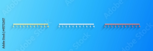 Paper cut Measuring scale, markup for rulers icon isolated on blue background. Size indicators. Different unit distances. Paper art style. Vector.