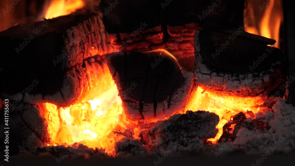 firewood burning in the furnace firebox red flame firewood burning in the furnace firebox red flame