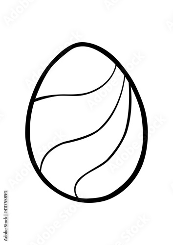 Black line a Easter Egg with wavy line. Hand drawn cartoon style. Doodle for coloring, decoration or any design. Vector illustration of kid.