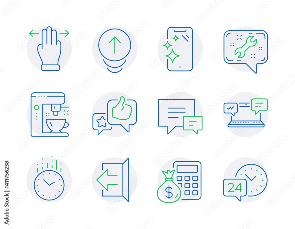 Technology icons set. Included icon as Swipe up, Finance calculator, Sign out signs. Multitasking gesture, Time, Comment symbols. Coffee maker, Smartphone clean, Internet chat. Like. Vector Technology icons set. Included icon as Swipe up, Finance calculator, Sign out signs. Multitasking gesture, Time, Comment symbols. Coffee maker, Smartphone clean, Internet chat. Like. Vector