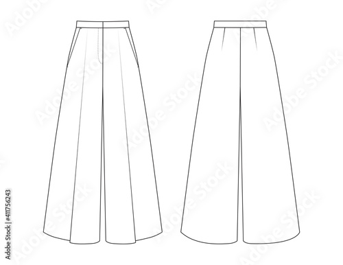 Fashion technical drawing of palazzo trousers 