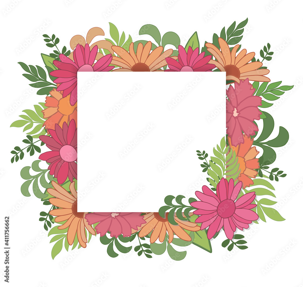 frame with flowers and leaves frame with flowers and leaves