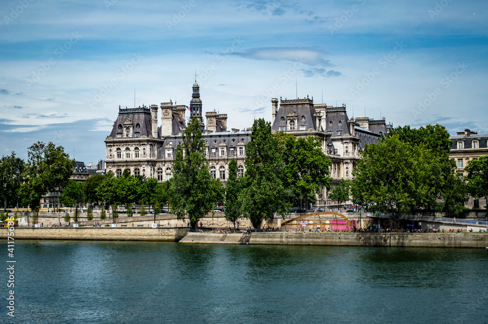 Paris, France - July 18, 2019: View of HÃ´tel de Ville (French, 