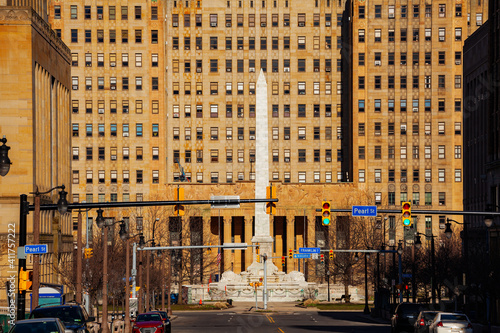 McKinley Monument over Buffalo city hall building on Niagara Square - New York, USA