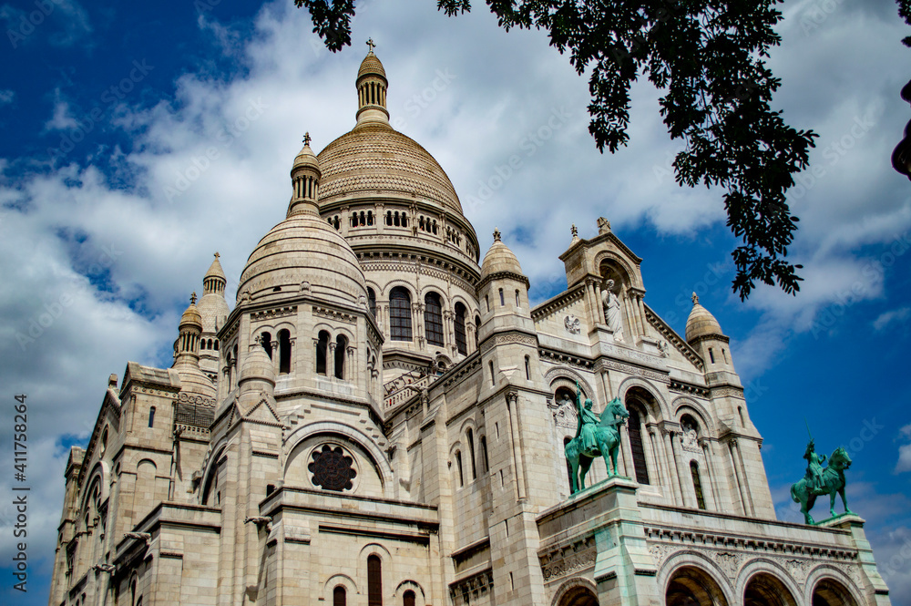 Paris, France - July 19, 2019: Famous parisian landmark the Basilica of the Sacred Heart (SacrÃ© Coeur) in Paris, France