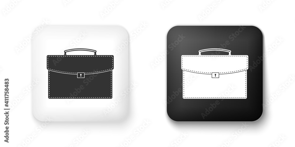 Black and white Briefcase icon isolated on white background. Business case sign. Business portfolio. Square button. Vector.