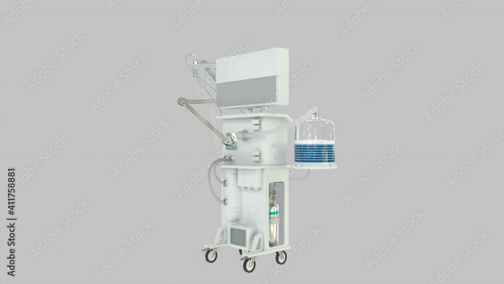 ICU medical ventilator rotating, medicine 3D animation loop ICU medical ventilator rotating, medicine 3D animation loop