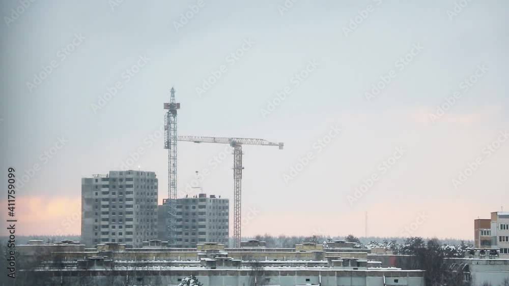 Timelapse of building a house. Tower crane. Timelapse of building a house. Tower crane.