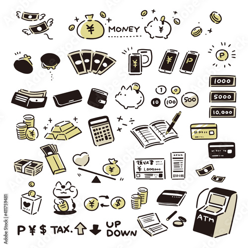お金 アイコン シック 手描き セット