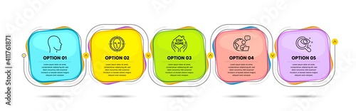 Vision test, Face detect and Head line icons set. Timeline process flowchart. Stay home sign. Eyesight check, Select target, Human profile. Coronavirus quarantine. Medical set. Vector