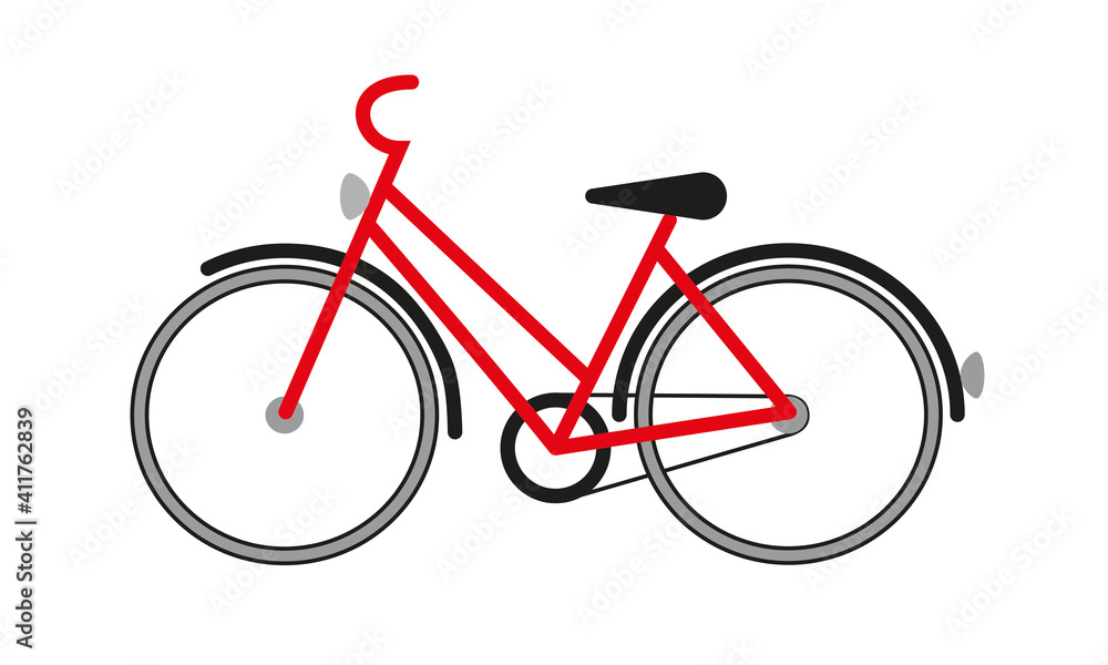 Fototapeta premium Red female model bicycle, simplified style,
