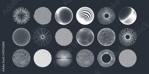 Spheres formed by many dots or lines. Abstract design elements. 3d vector illustration for science, education or medicine.