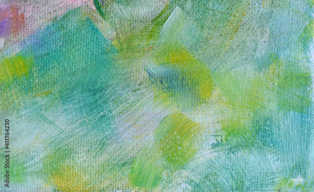 abstract background with oil paint on canvas, brush strokes of green and yellow color