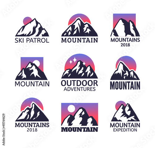 Hand Drawn Mountain Isolated. Vector Illustration Ski Resort Logo. Drawing Camping Element Winter Landscape