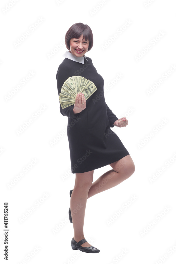 exultant businesswoman with a bundle of banknotes . exultant businesswoman with a bundle of banknotes .