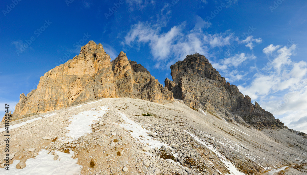 Landscape with snow and clouds at Lavaredo (Italy)