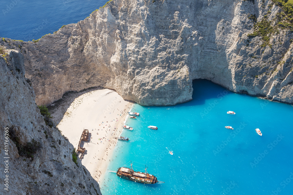 Elevated view of famous shipwreck beach. Zakynthos, Greek Islands, Greece Elevated view of famous shipwreck beach. Zakynthos, Greek Islands, Greece