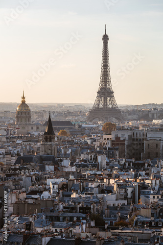 Paris and tour Eiffel at sunset, Ile de France, France photo