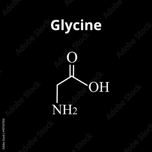 Amino acid Glycine. The chemical molecular formula of glycine is an amino acid. Vector illustration on isolated background