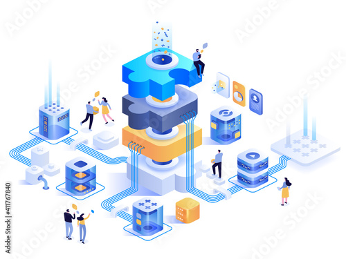 Futuristic abstract tech isometric concept