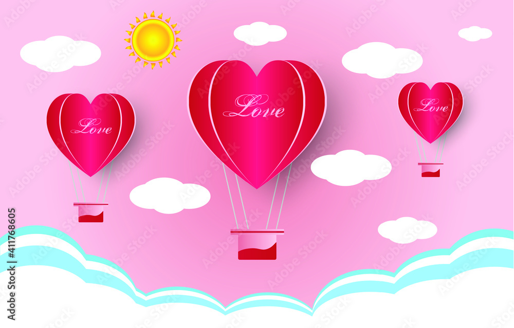 Valentines day background in balloon heart paper style pattern. Vector illustration. Wallpaper, flyers, invitation, posters, brochure, banners.