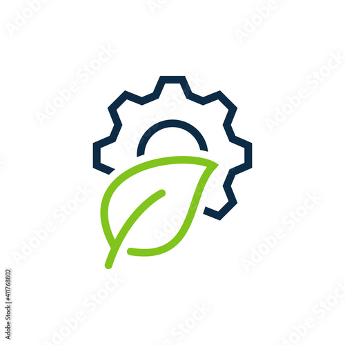 Leaf and gear. Eco industry icon concept isolated on white background. Vector illustration