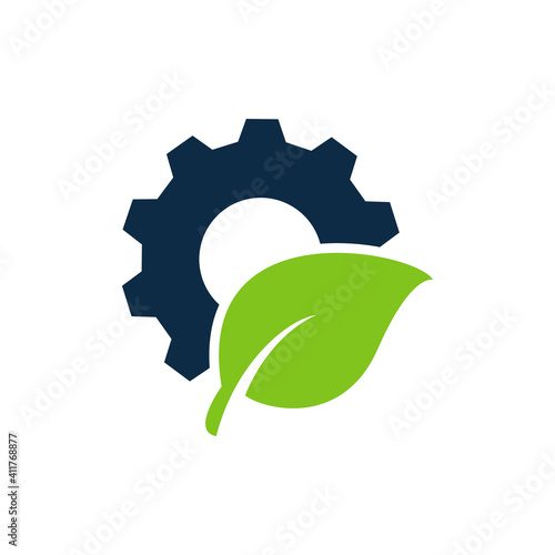 Leaf and gear. Eco industry icon concept isolated on white background. Vector illustration