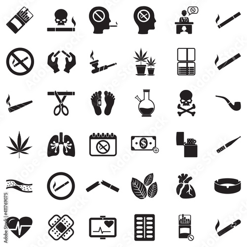 Smoking Icons. Black Flat Design. Vector Illustration.