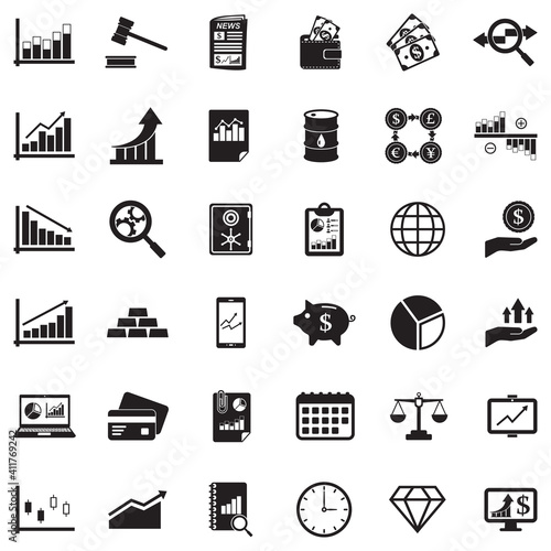 Stock Market Icons. Black Flat Design. Vector Illustration.