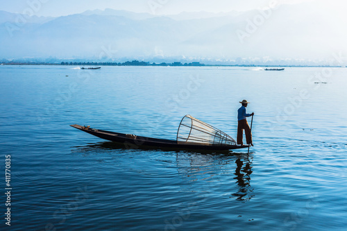 Burmese fisherman at Inle lake, Myanmar