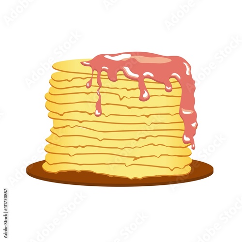 Pancakes. Raspberry jam. Pancake week. Spring festival meeting. isolated on white background. Vector illustration