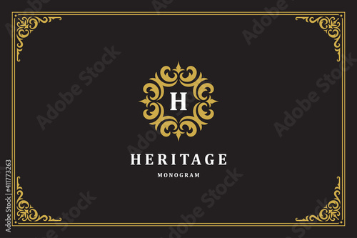 Luxury vintage ornament logo monogram crest template design vector illustration