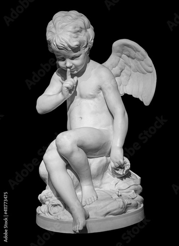Konstfotografi White angel figurine isolated on black background
