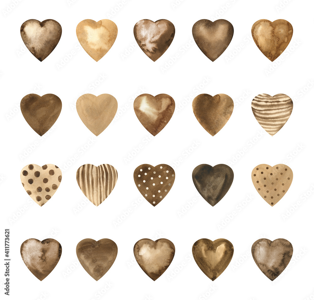 Watercolor Set of Brown Hearts. Black Lives Matter. Valentine`s Day  Decoration in Nude and Neutral Colors Stock Illustration - Illustration of  love, matter: 233056279