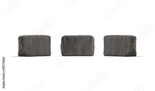 Blank black cosmetic bag mockup, front and side view