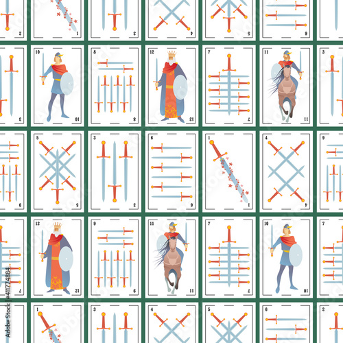 Spanish playing cards deck seamless pattern. Swords