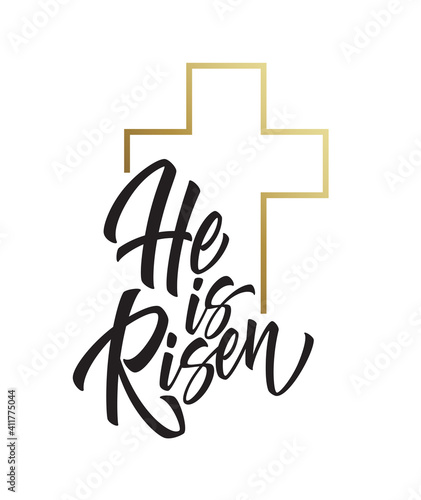 He is risen lettering isolated on white background. Symbol for congratulations on the Resurrection of Christ. Vector illustration photo