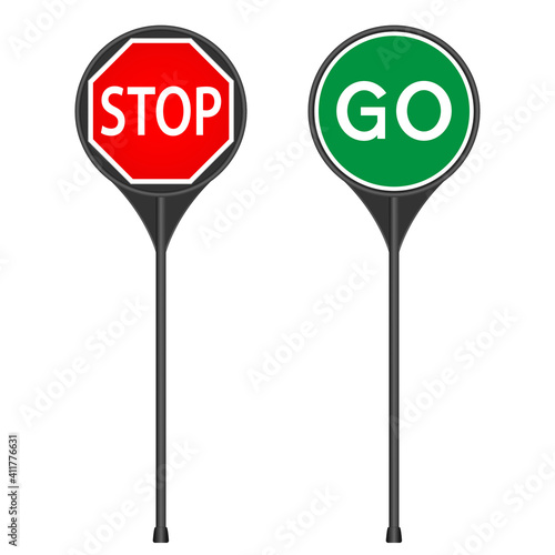 Manually operated temporary STOP and GO signs, vector illustration