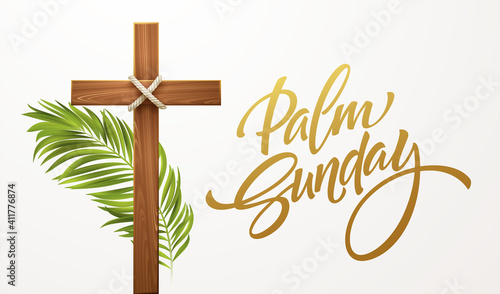 Christian Cross. Congratulations on Palm Sunday, Easter and the Resurrection of Christ. Vector illustration