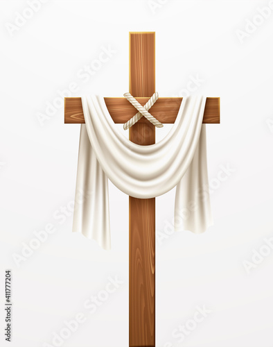 Christian Cross. Congratulations on Palm Sunday, Easter and the Resurrection of Christ. Vector illustration